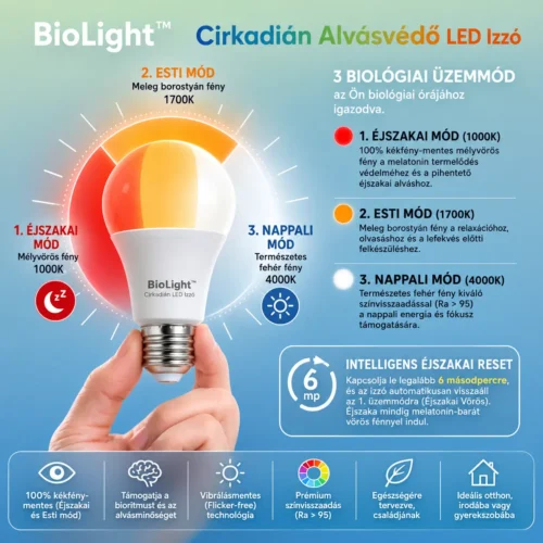 BioLight Cirkadián teljes spektrum Alvásvédő LED Izzó
